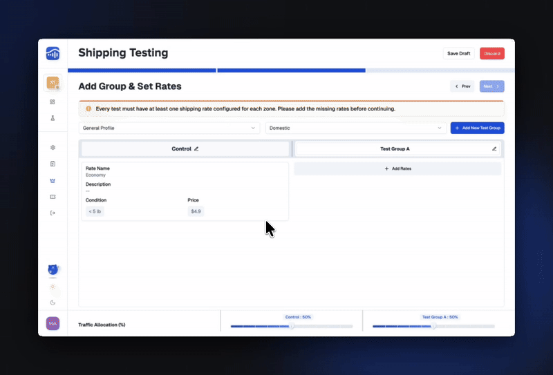 Create your test rate for each group