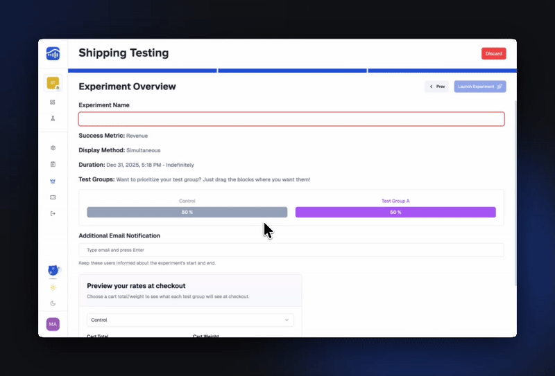 Create your test rate for each group