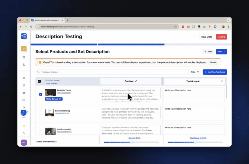 Set Selected Product Description